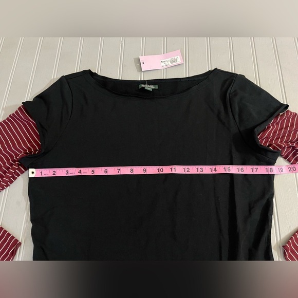 Wild Fable Long Sleeve Layered T Shirt Top Womens Large Black Burgundy Stripes - Picture 8 of 9